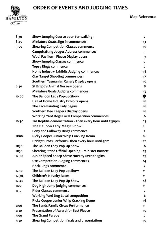 Order of Events 2019